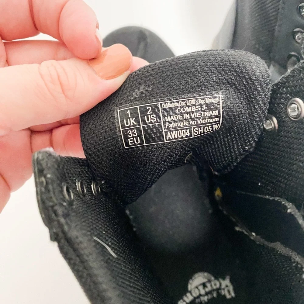 DR MARTENS BLACK COMBS J BLACK LACE UP & ZIPPER ANKLE BOOTS SIZE Little kid 2 - Picture 9 of 11